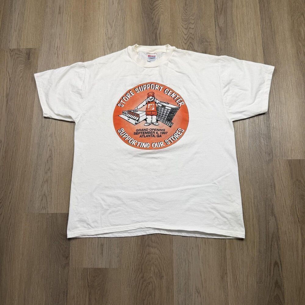 Vintage Home Depot Shirt Mens XL White Homer Grand Opening Atlanta 1997 90s
